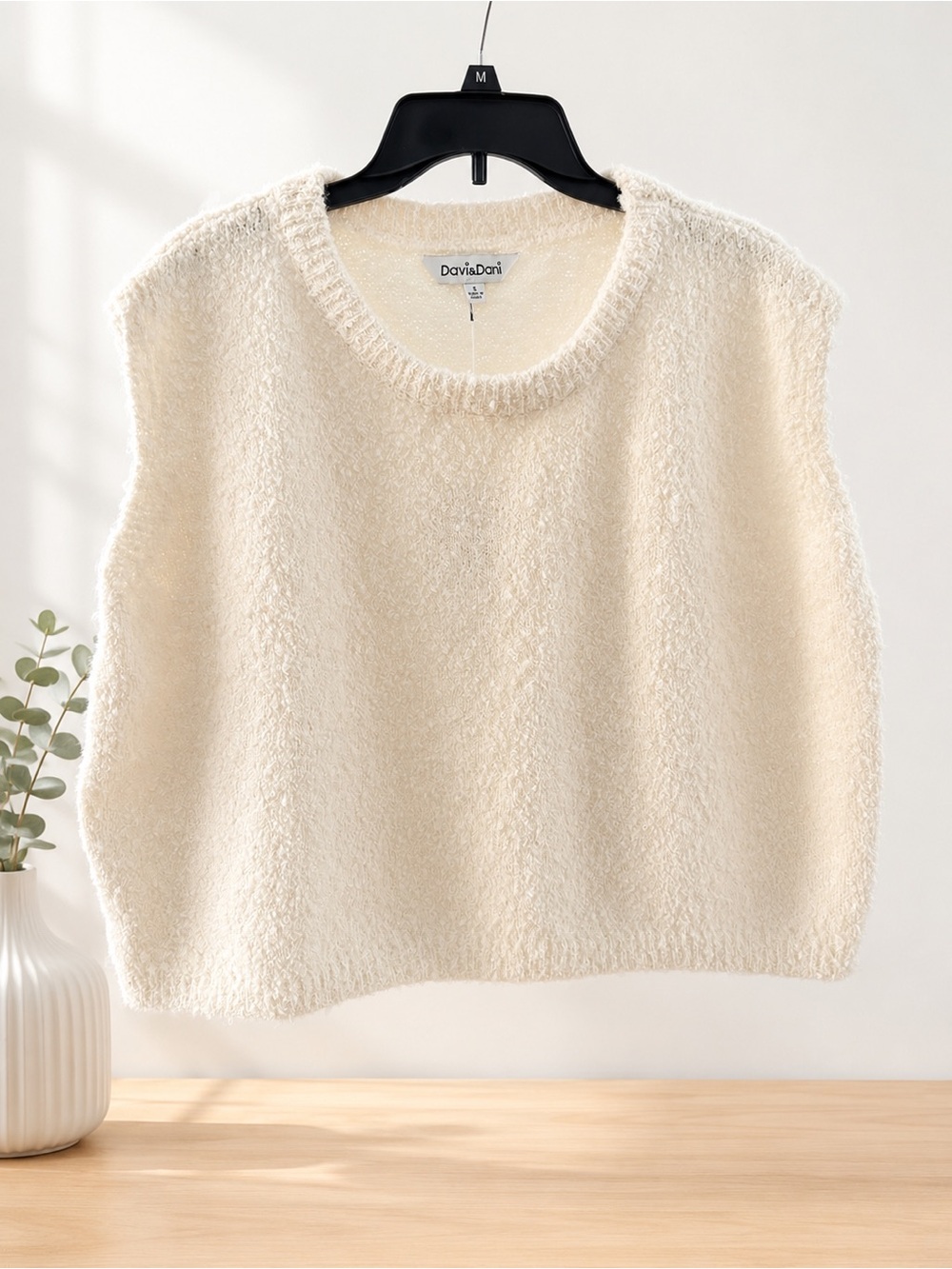 DAVI & DANI Cream Bouclé Crewneck Sweater